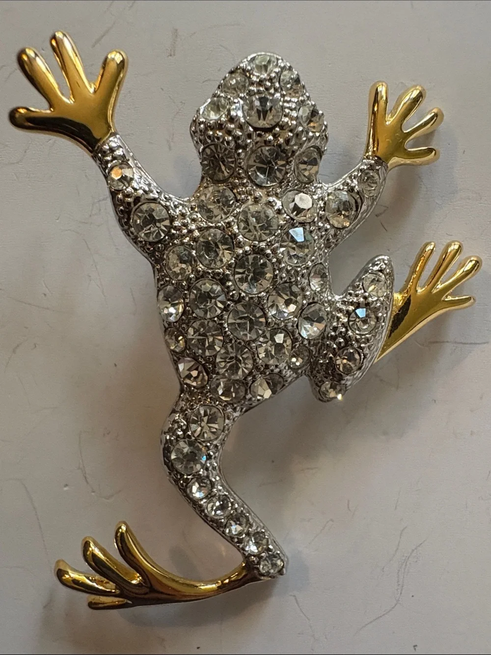Crystal-Encrusted Frog Brooch in Gold and Silver - Brand